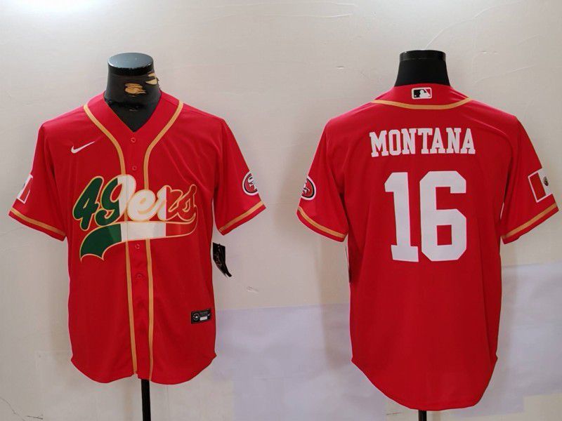 Men San Francisco 49ers 16 Montana Red Second generation Mexican Joint Name 2024 Nike Limited NFL Jersey style 1